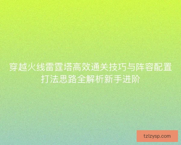 穿越火线雷霆塔高效通关技巧与阵容配置打法思路全解析新手进阶